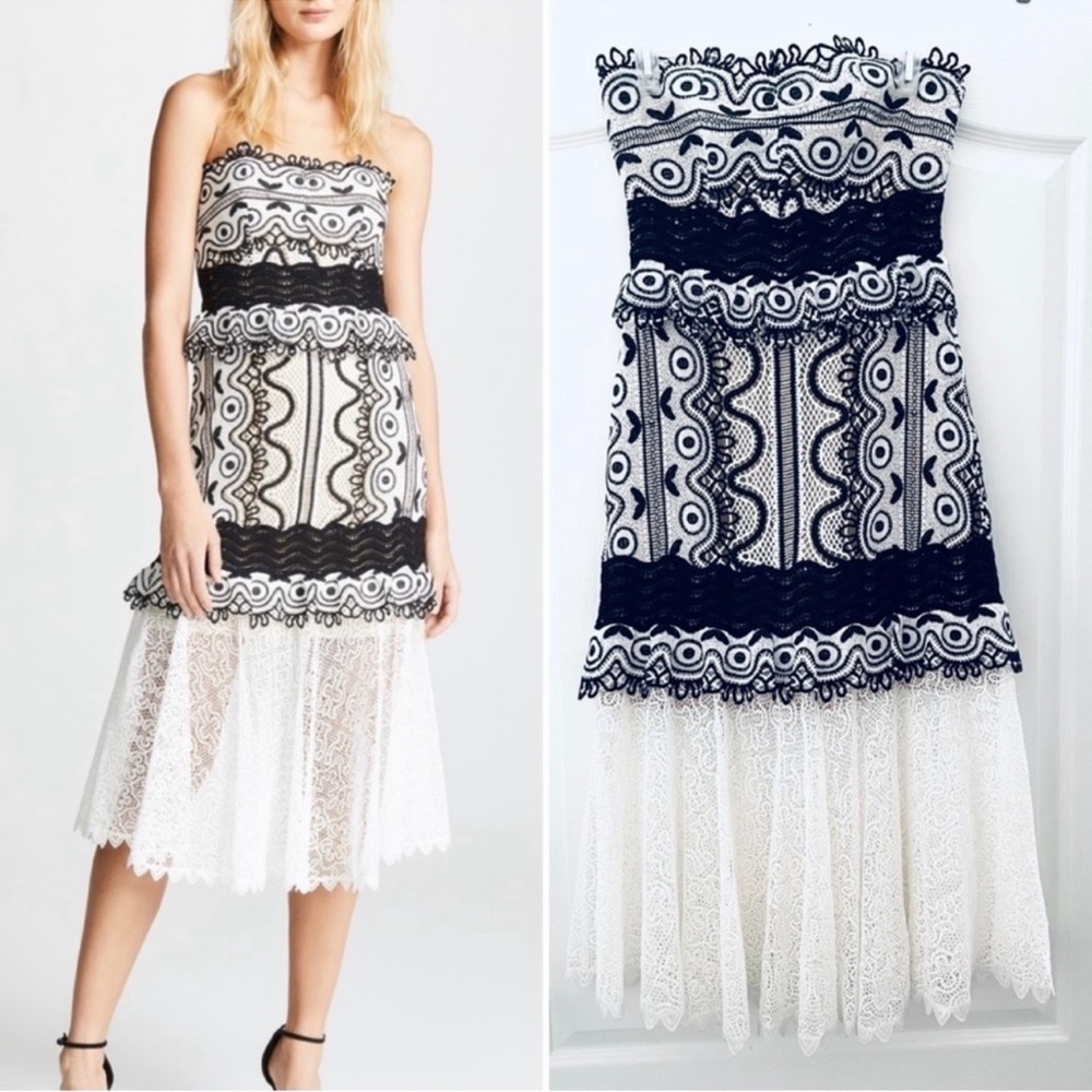 SEA New York Lola lace midi strapless dress 4